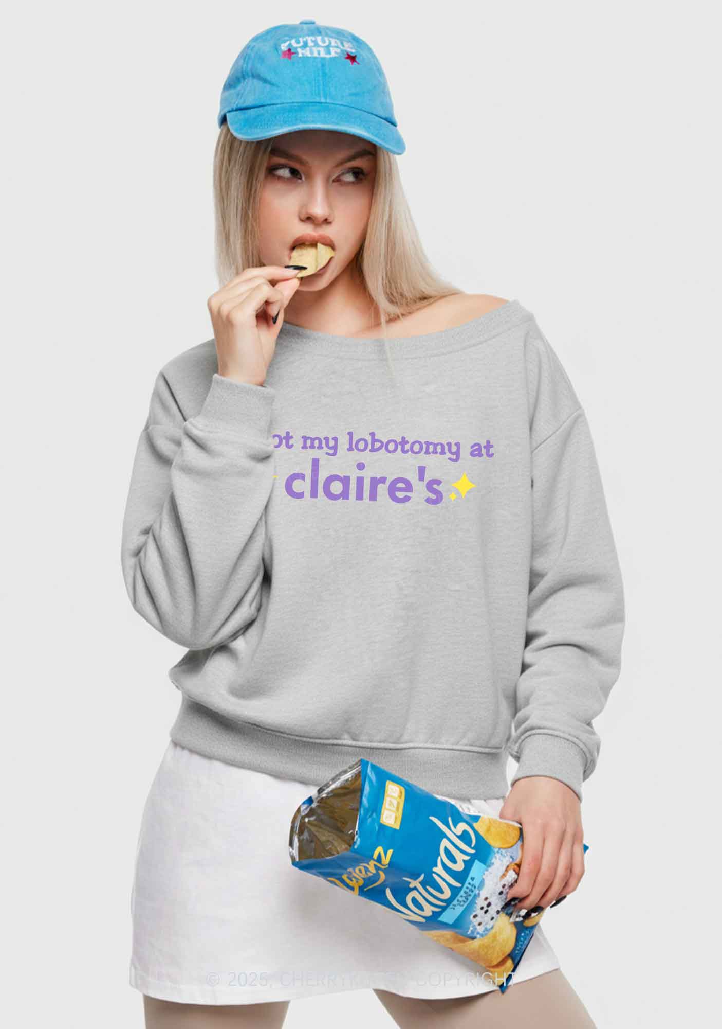 I Got My Lobotomy At Claires Y2K Off Shoulder Sweatshirts Cherrykitten
