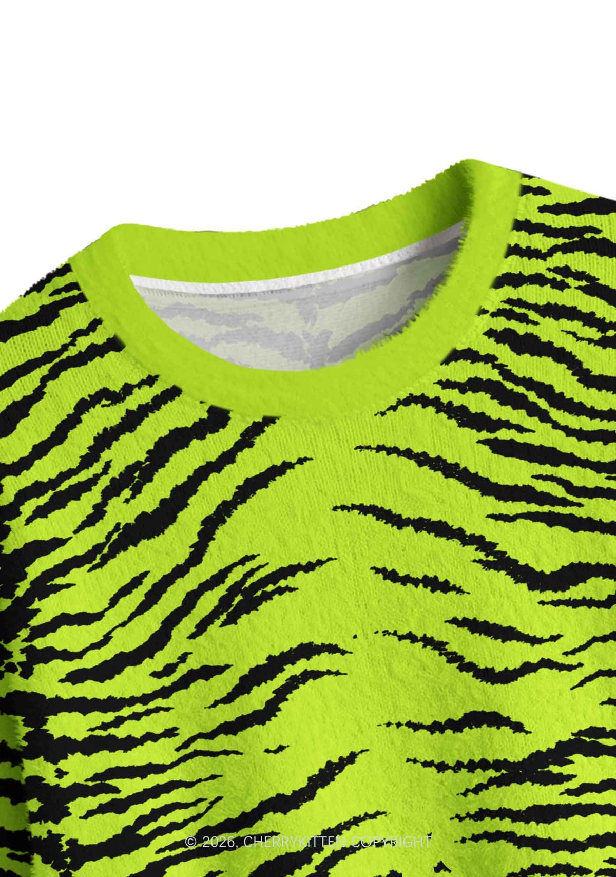 Green Zebra Y2K Crop Knit Sweatshirt Cherrykitten