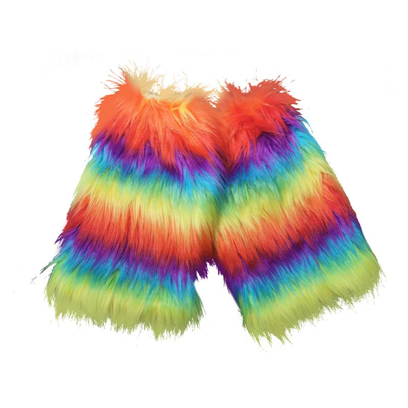 Rainbow Faux Fur Leg Warmers