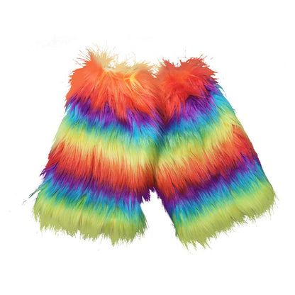 Rainbow Faux Fur Leg Warmers