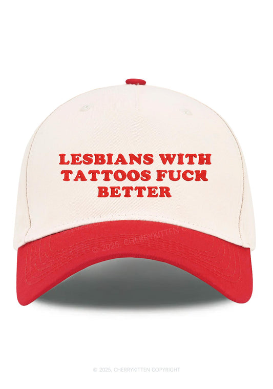 Embroidered Lesbians With Tattoos Pride Y2K Color Block Baseball Cap Cherrykitten