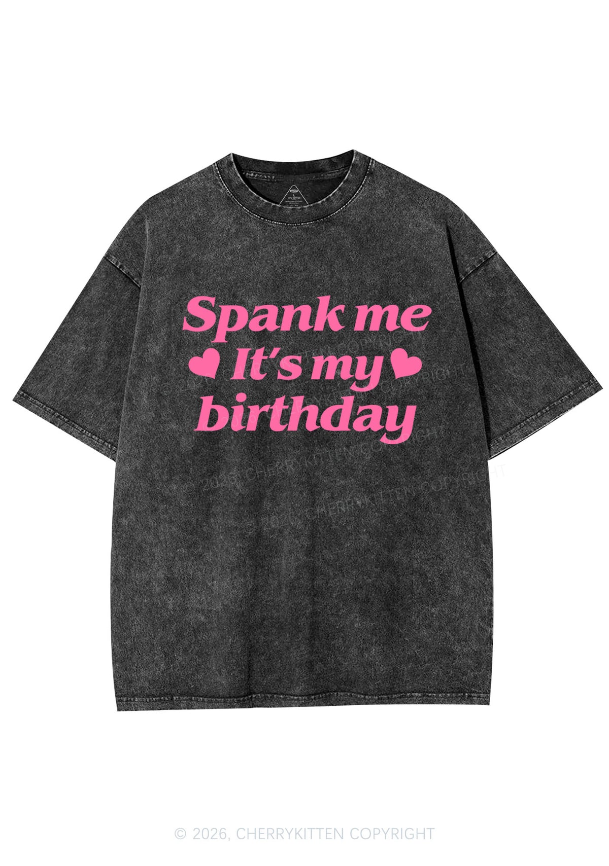 Spank Me Its My Birthday Heart Y2K Shirts Washed Tee Cherrykitten