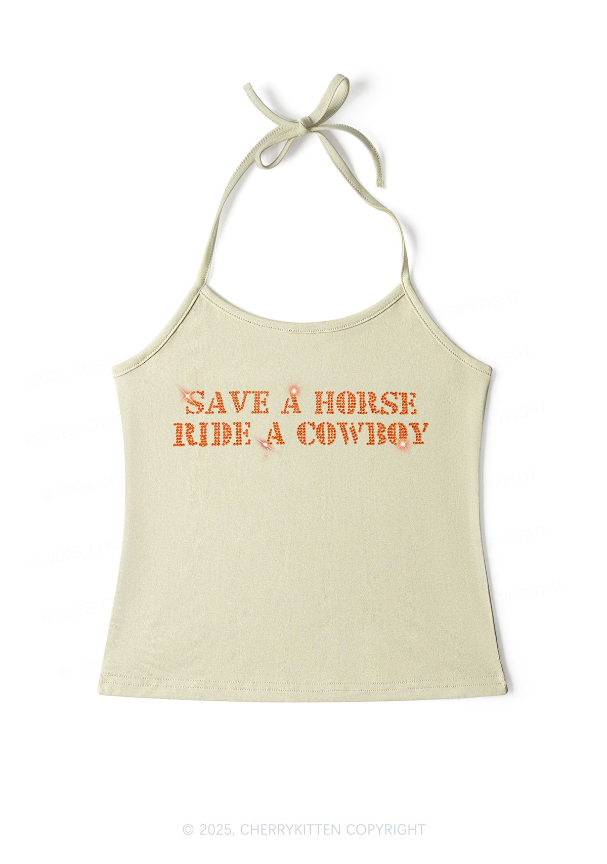 Rhinestone Save A Horse Ride A Cowboy Y2K Halter Neck Cami Cherrykitten