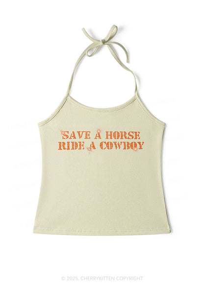 Rhinestone Save A Horse Ride A Cowboy Y2K Halter Neck Cami Cherrykitten