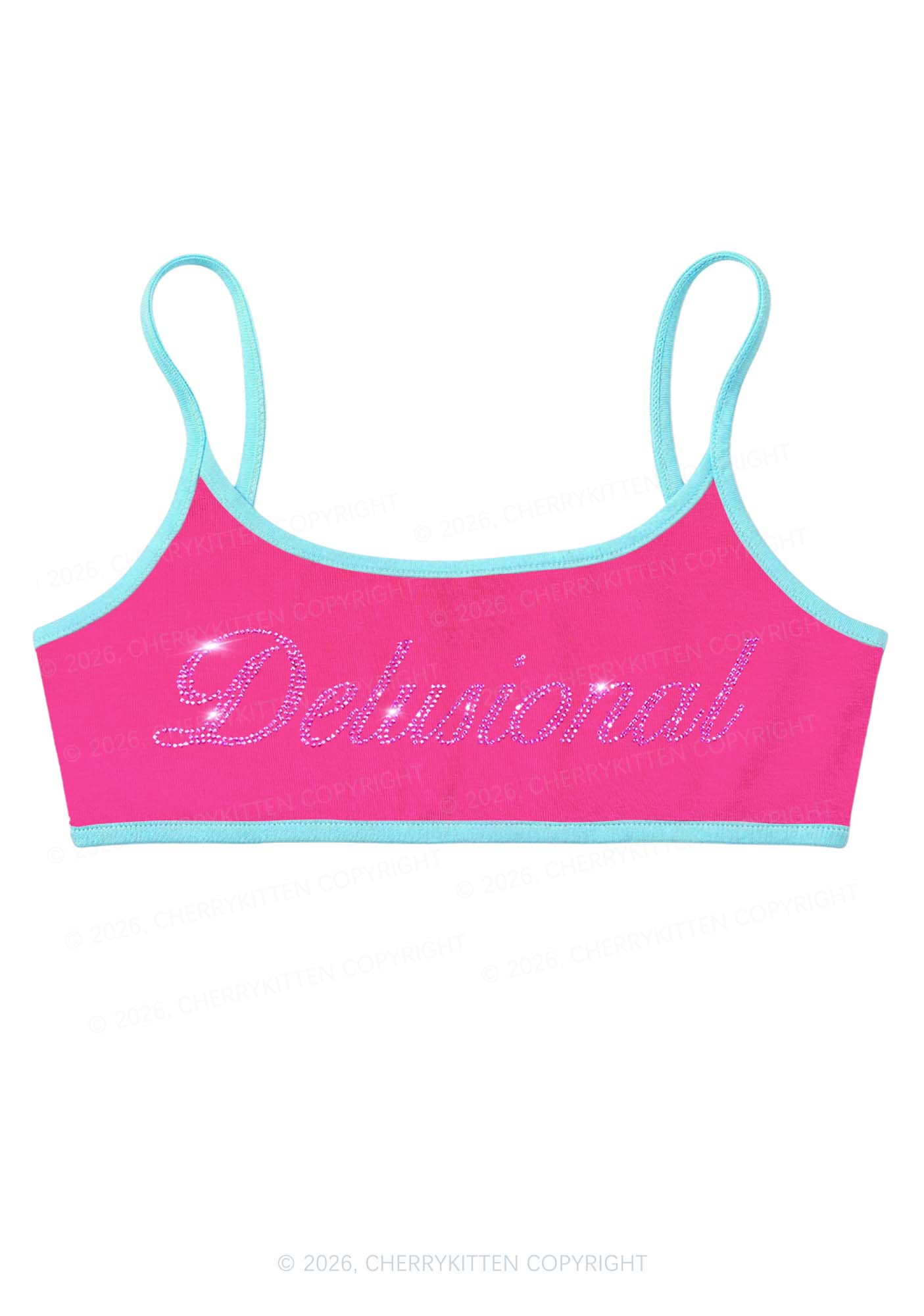 Rhinestone Delusional Y2K Super Crop Cami Cherrykitten