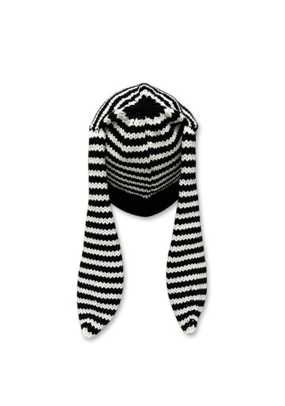Bunny Ears Striped Y2K Knitted Hat Cherrykitten