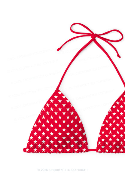 White Star On Red Y2K Print Bikini Set Cherrykitten