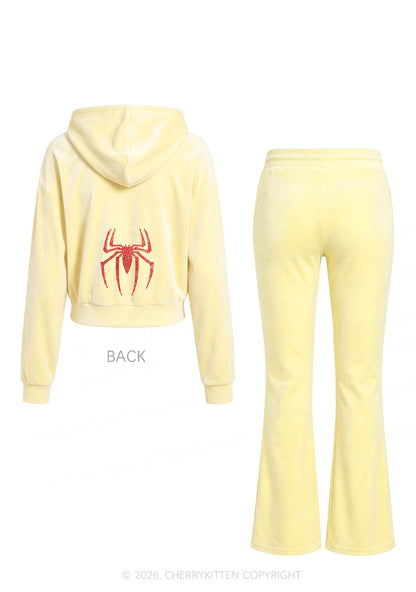 Rhinestone Red Spider Y2K Velvet Tracksuit Set Cherrykitten