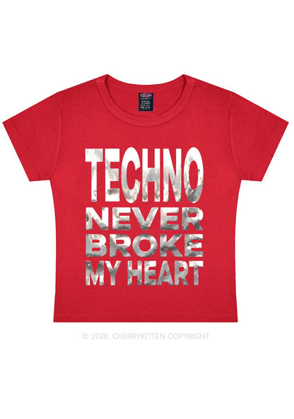 Techno Broke Heart Silver Foil Printed Y2K Baby Tee Cherrykitten