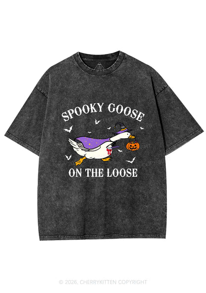Halloween Spooky Goose On Loose Y2K Shirts Washed Tee Cherrykitten