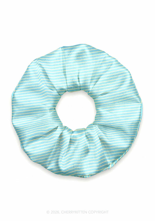 Mint Yellow Stripes Y2K Hair Scrunchie Cherrykitten