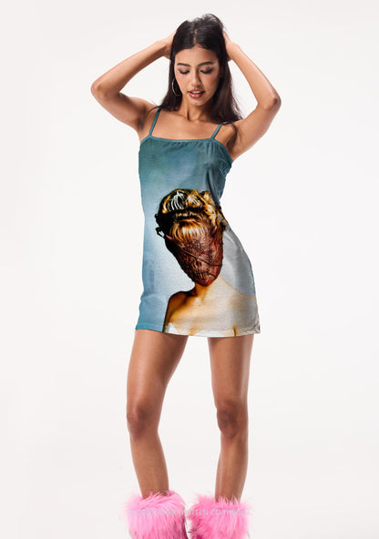 Halloween Demon Mask Woman Y2K Print Slip Dress Cherrykitten