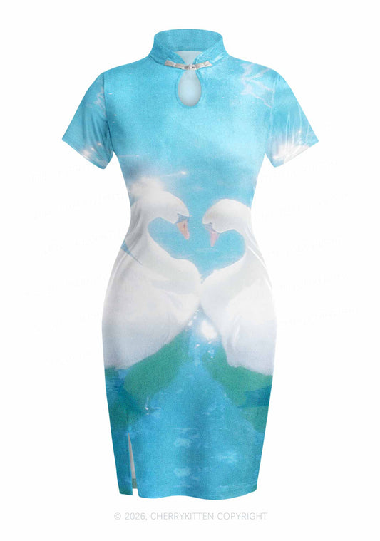 Swan Lovers Y2K Cheongsam Mini Dress Cherrykitten