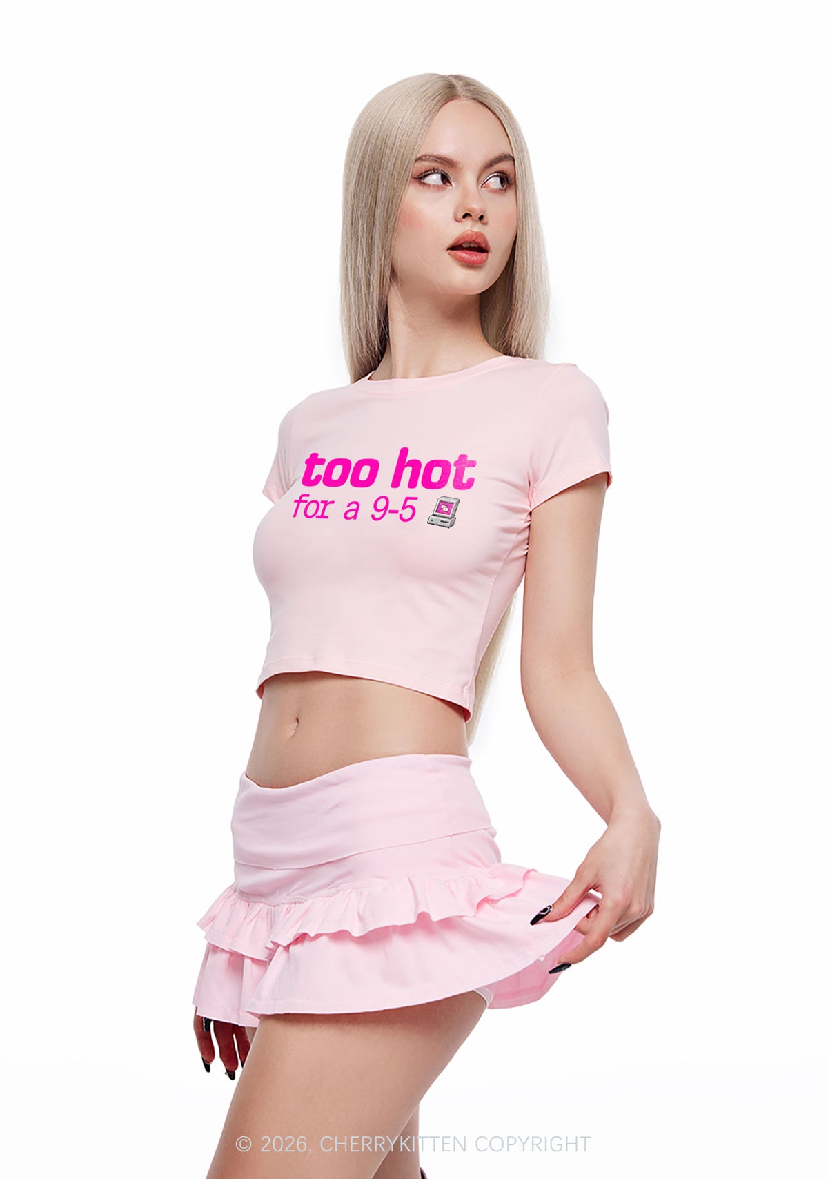Too Hot For Nine To Five Y2K Baby Tee Cherrykitten