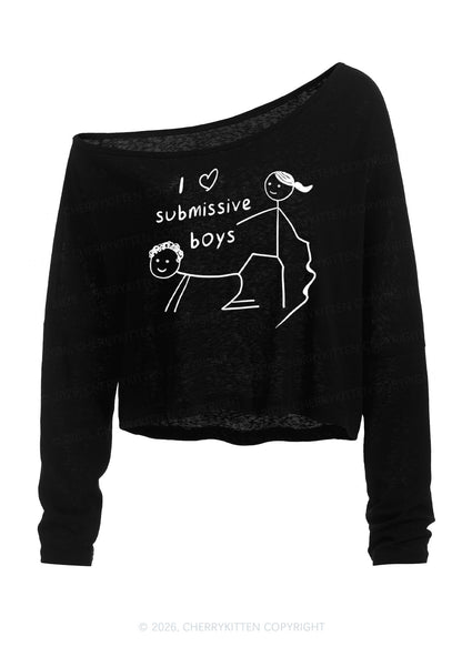 I Love S Boys Y2K Off Shoulder Long Sleeve Crop Top Cherrykitten