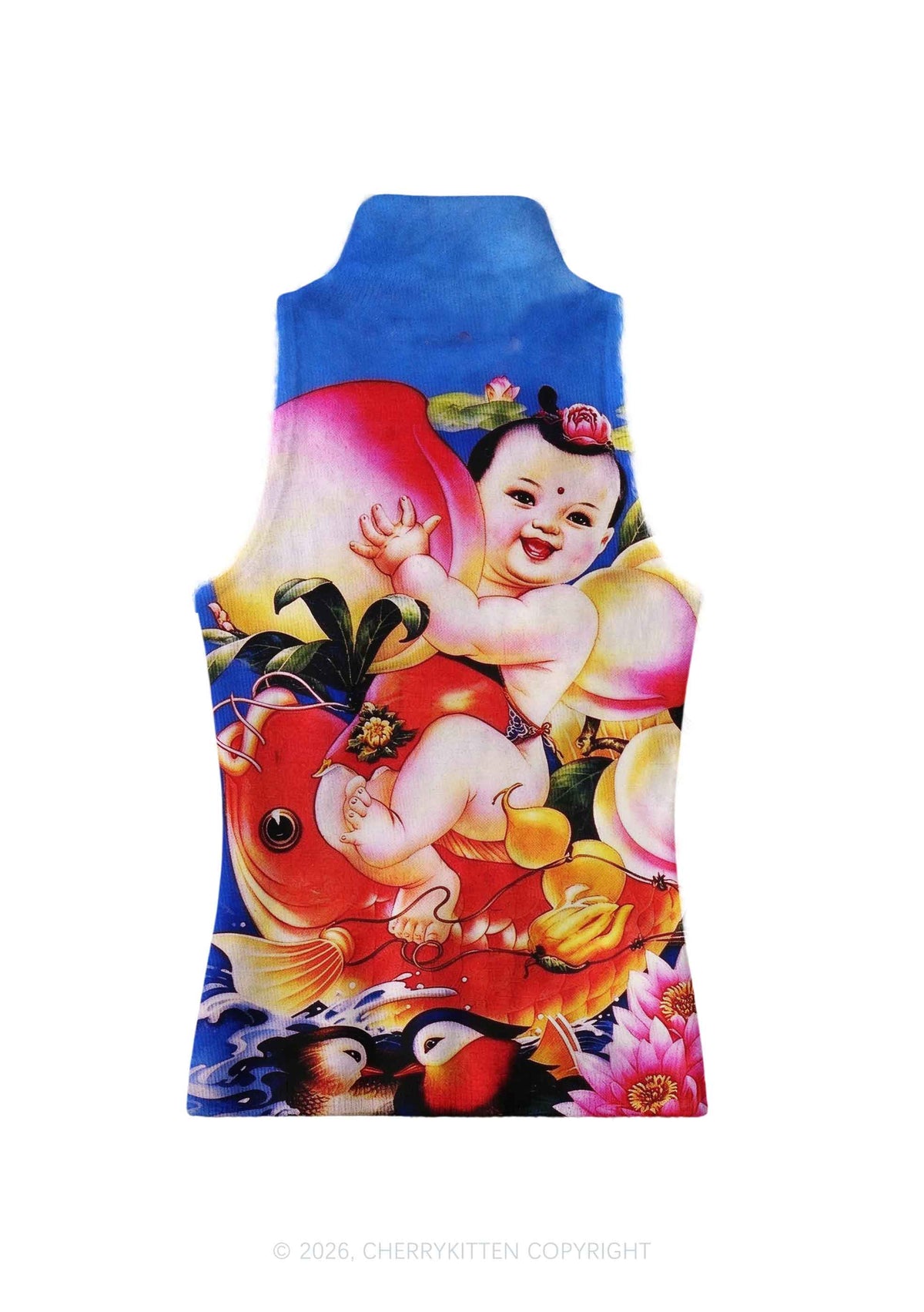 Chinese New Year Peach Chubby Baby Y2K Knit Turtleneck Tank Top Cherrykitten