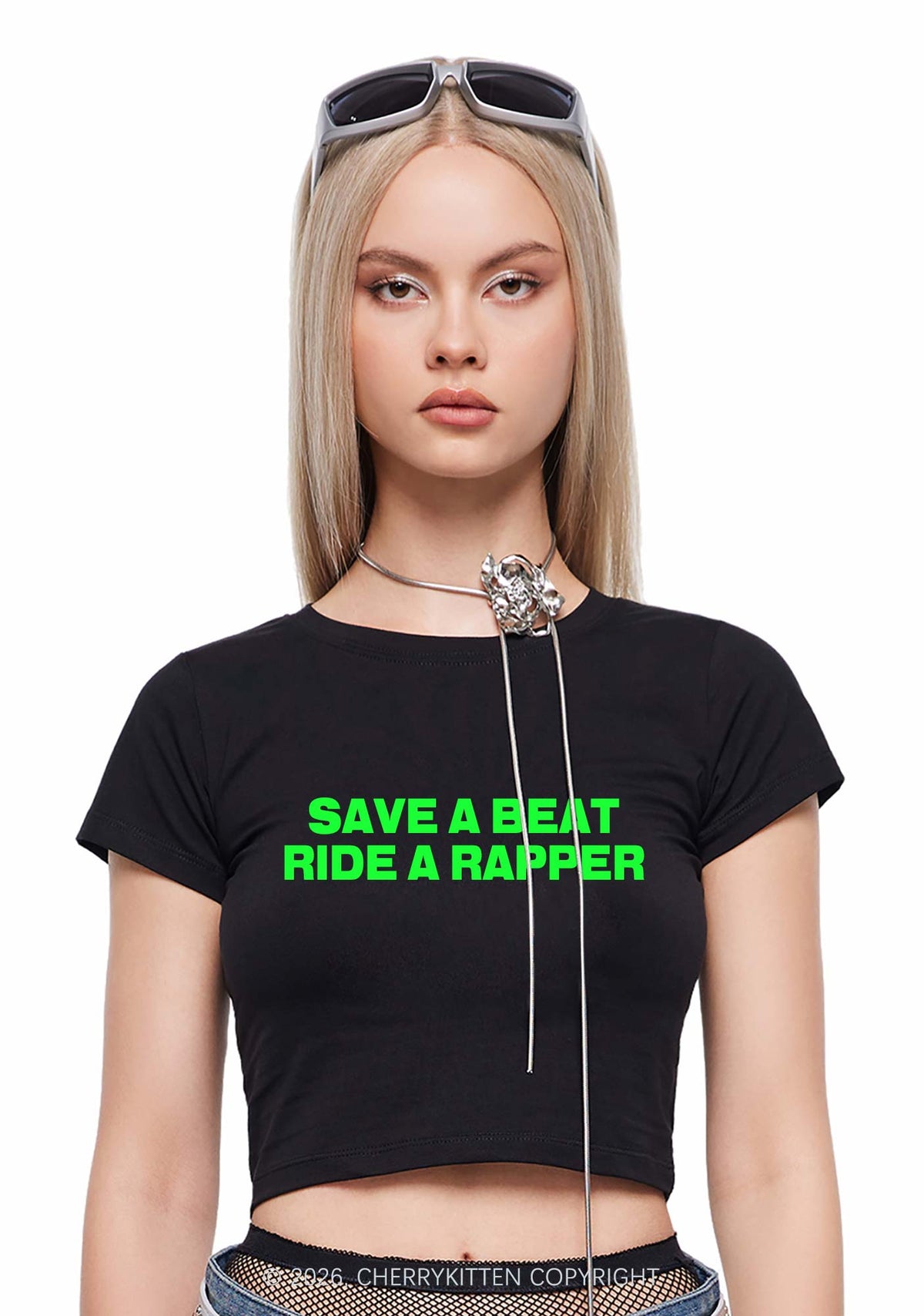 Save A Beat Ride A Rapper Y2K Baby Tee Cherrykitten