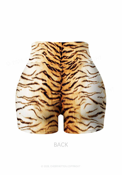 Tiger Stripes Y2K Print Gym Shorts Cherrykitten