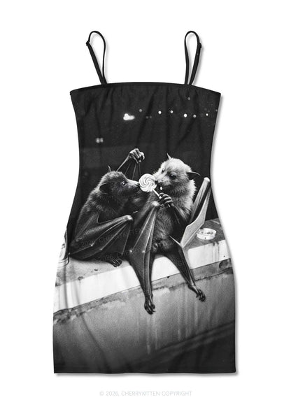 Halloween Lollipop Bat Y2K Print Slip Dress Cherrykitten