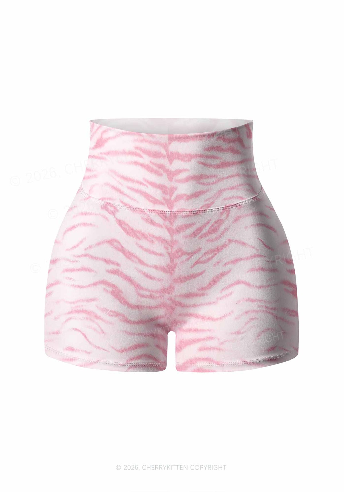 Pink Tiger Stripe Y2K Print Gym Shorts Cherrykitten