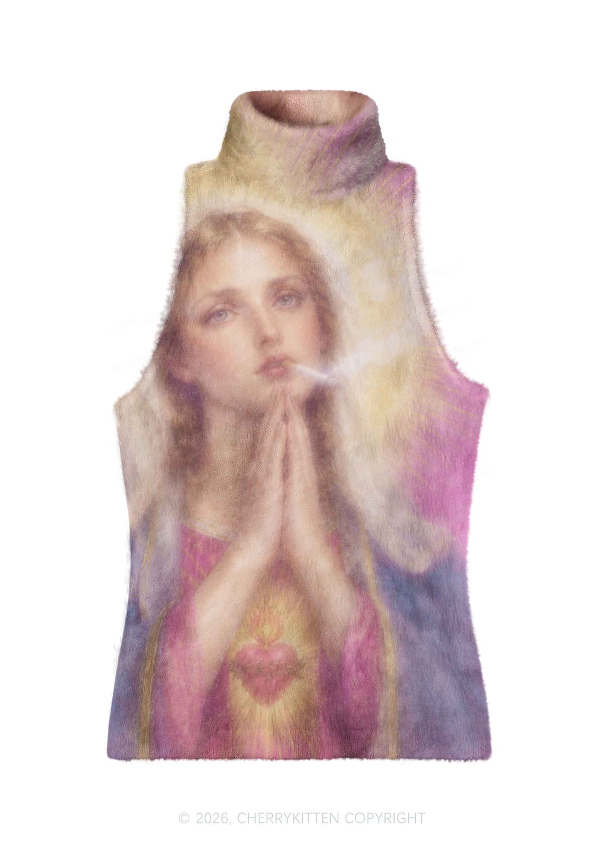 Saintess Smoking Y2K Knit Turtleneck Tank Top Cherrykitten