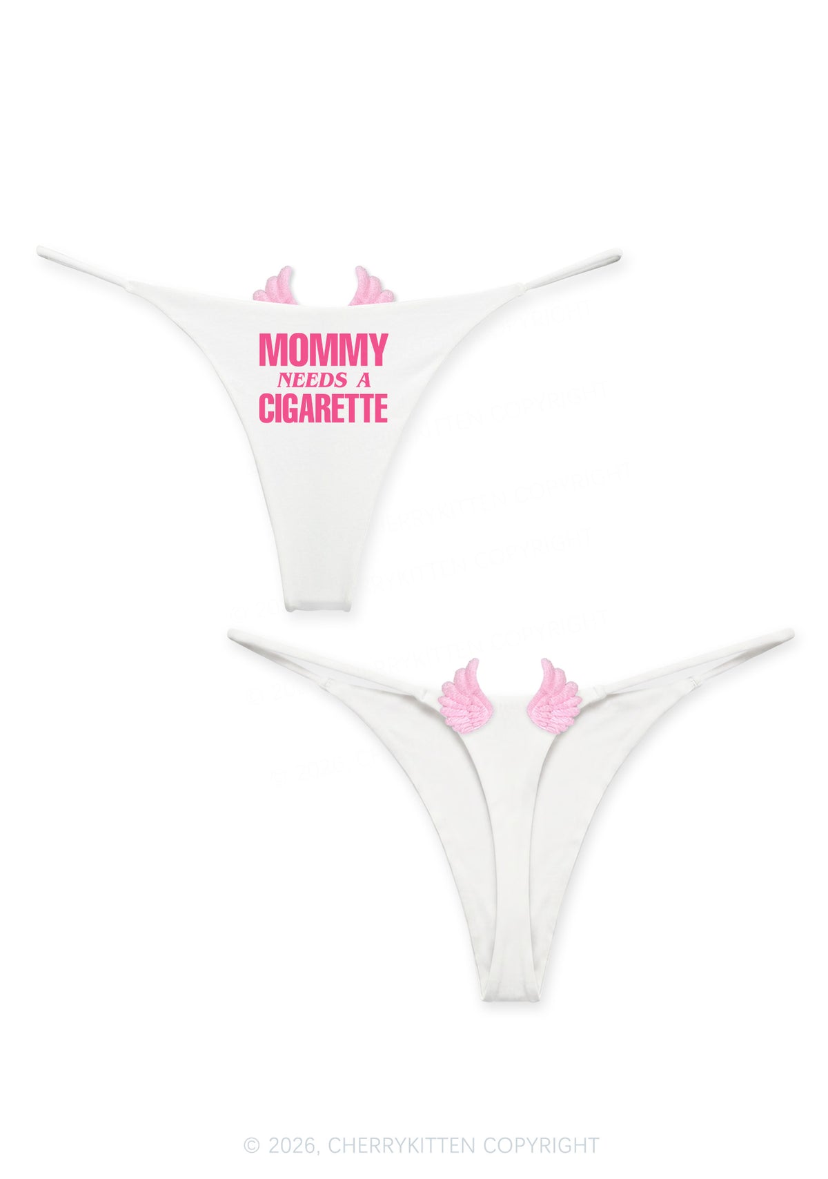 Mommy Needs A Cigarette Y2K Goth Angel Wings Bikini String Thong Cherrykitten