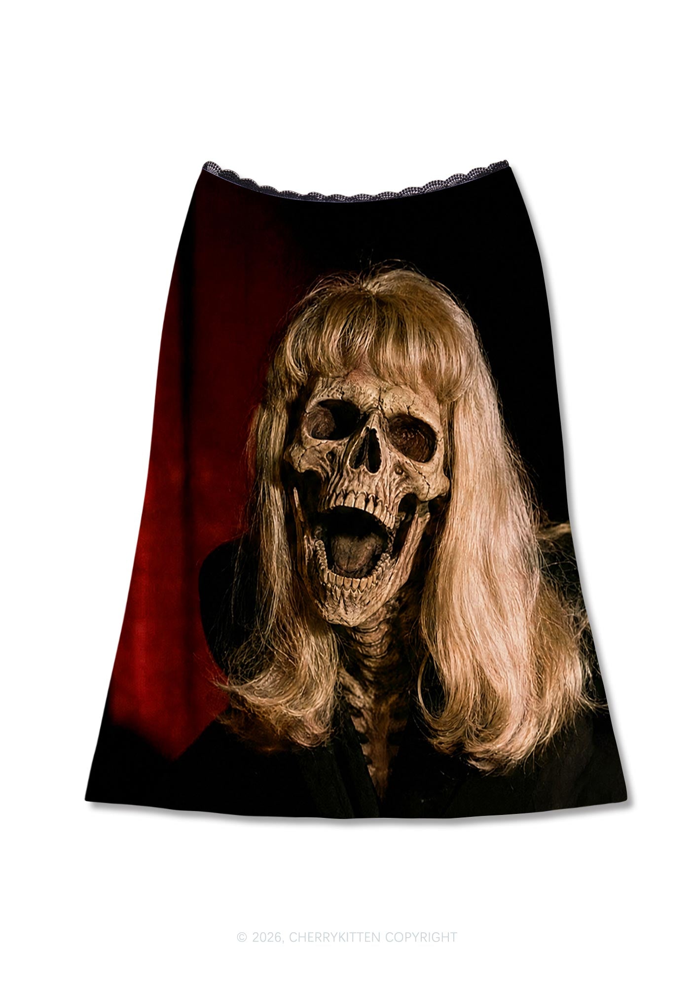 Halloween Blonde Skull Y2K Print Midi Skirt Cherrykitten