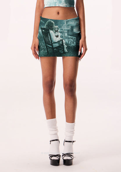 Halloween Graveyard Doll Y2K Print Mini Skirt Cherrykitten
