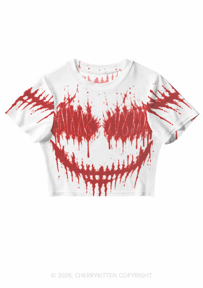 Halloween Blood Drip Face Y2K Mesh Crop Top Cherrykitten
