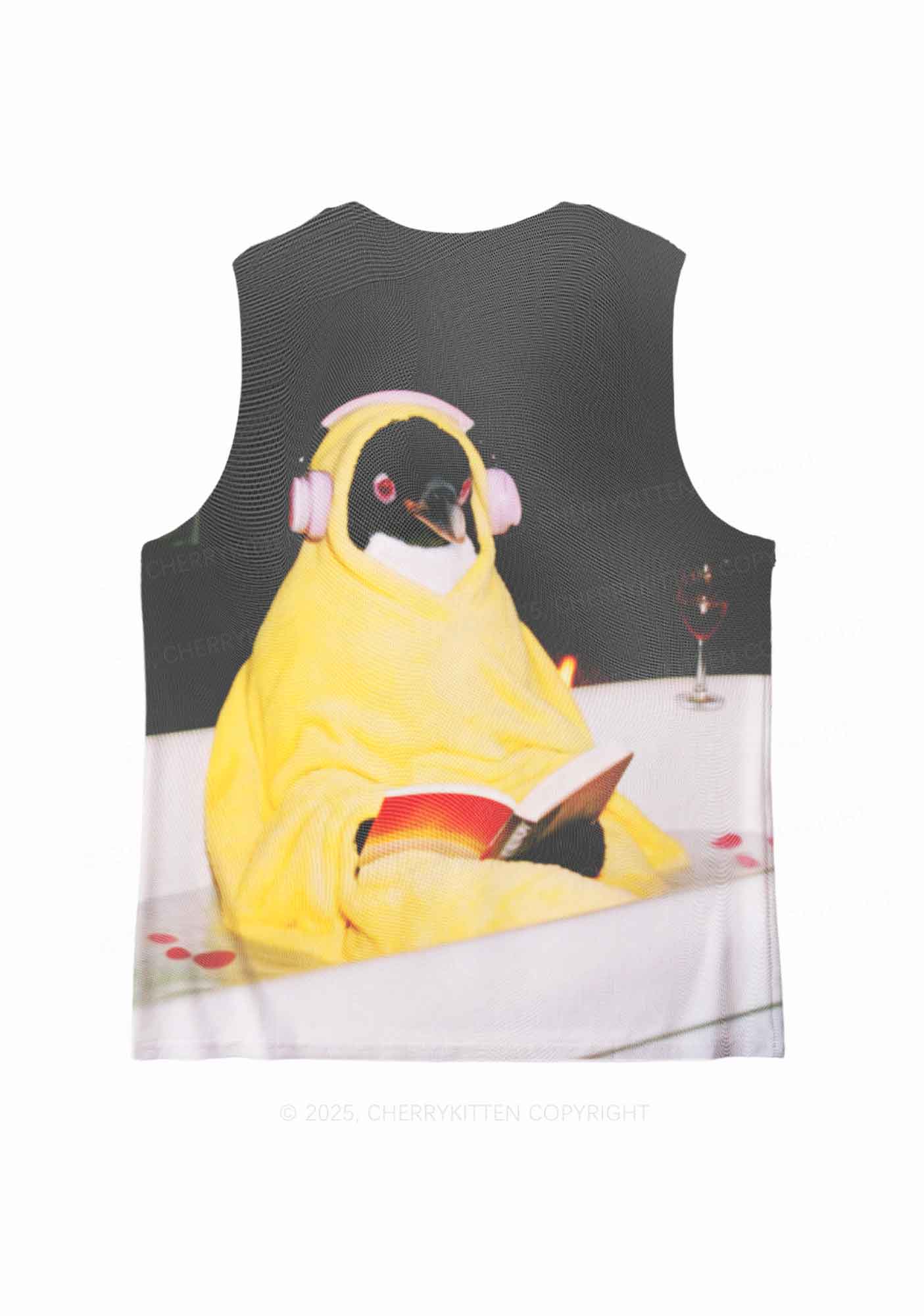 Penguin Bathing Y2K Mesh Muscle Tank Cherrykitten