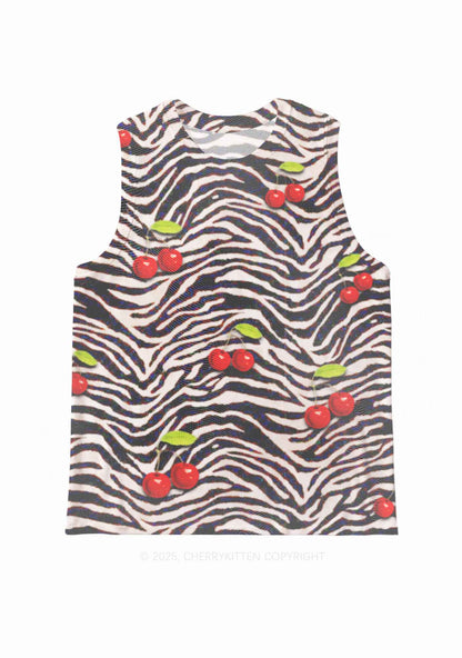 Zebra Cherry Y2K Mesh Muscle Tank Cherrykitten