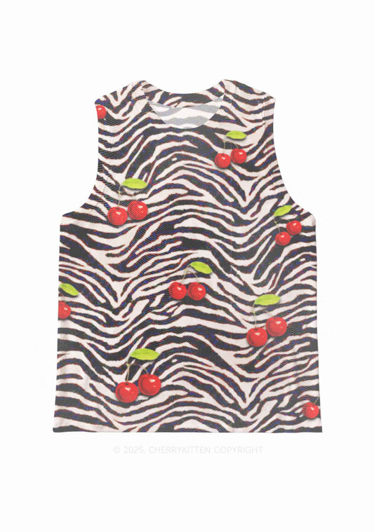 Zebra Cherry Y2K Mesh Muscle Tank Cherrykitten