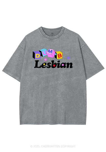 Dumb Lesbian Pride Y2K Shirts Washed Tee Cherrykitten