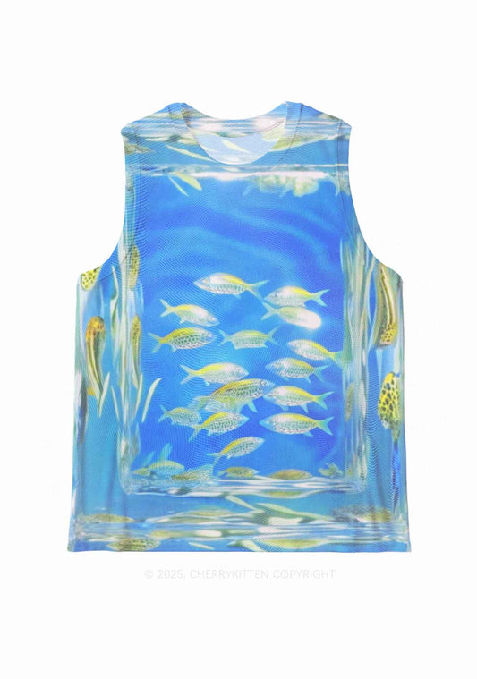 Undersea Fish Y2K Mesh Muscle Tank Cherrykitten