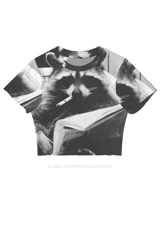 Cool Raccoon Y2K Mesh Crop Top Cherrykitten