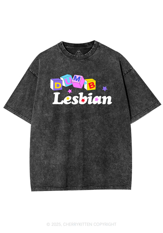 Dumb Lesbian Pride Y2K Shirts Washed Tee Cherrykitten