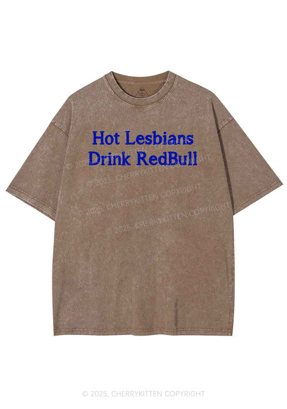 Hot Lesbians Drink RedBull Pride Y2K Shirts Washed Tee Cherrykitten
