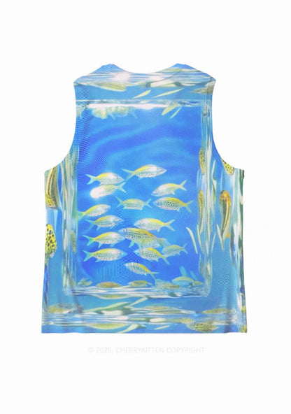 Undersea Fish Y2K Mesh Muscle Tank Cherrykitten