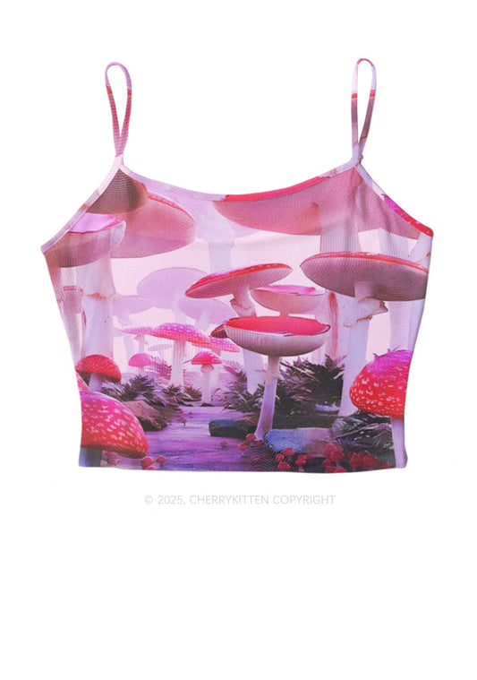 Pink Mushroom Y2K Mesh Cami Tank Cherrykitten