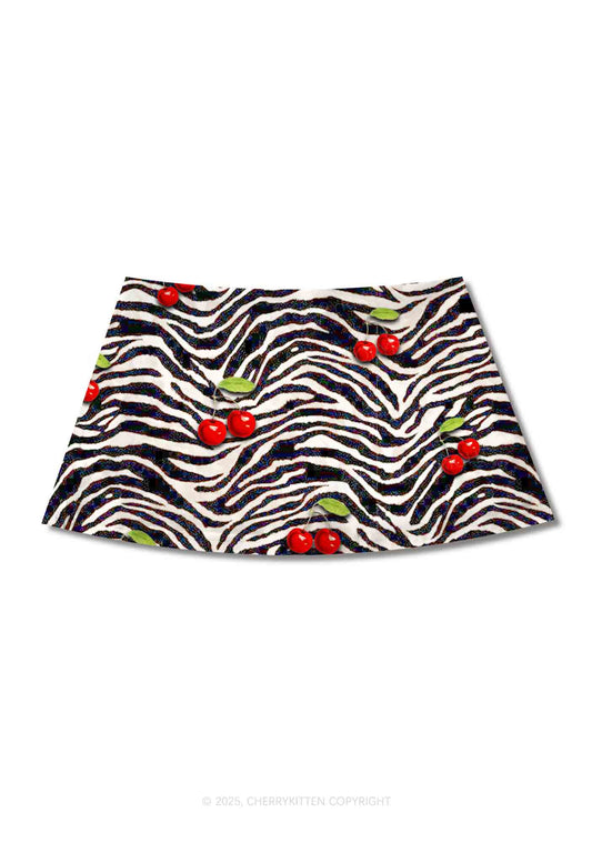 Zebra Cherry Y2K Print Mini Skirt Cherrykitten