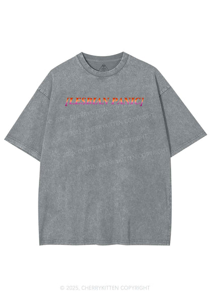 Lesbian Panic Pride Y2K Shirts Washed Tee Cherrykitten