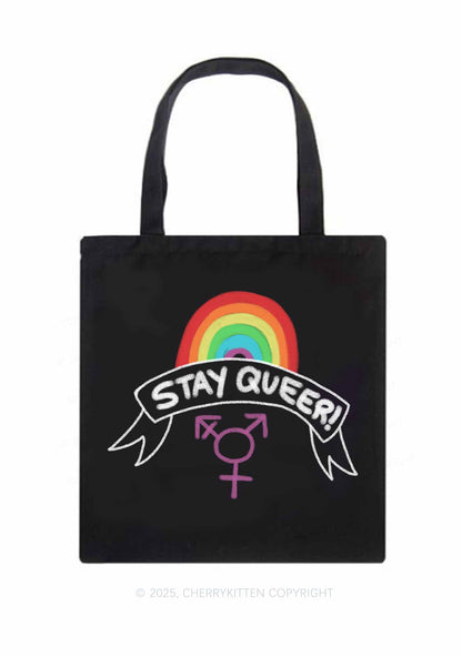 Stay Queer Pride Y2K Canvas Tote Bag Cherrykitten