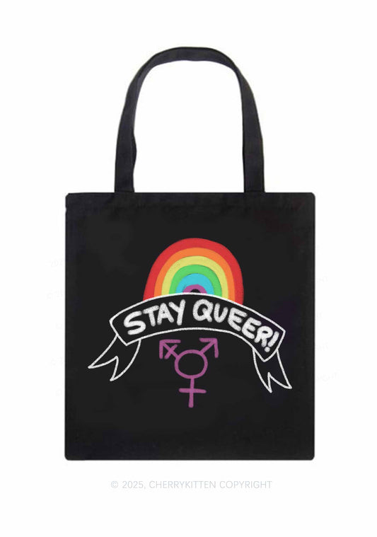 Stay Queer Pride Y2K Canvas Tote Bag Cherrykitten