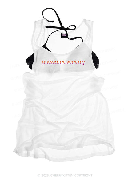 Lesbian Panic Pride Y2K Sheer Boyfriend Tank Cherrykitten