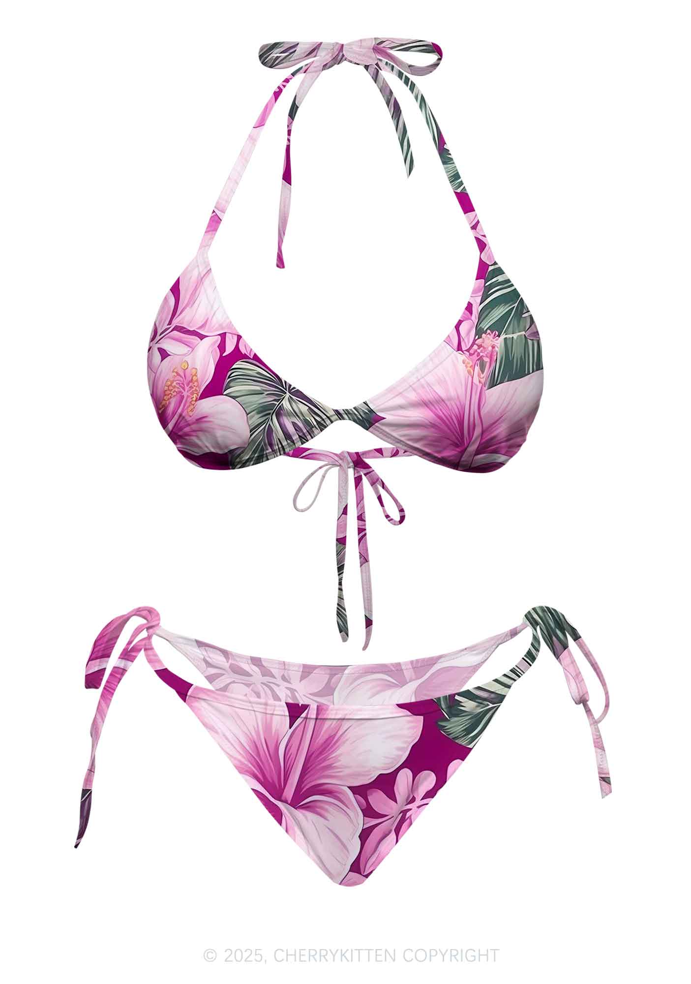 Pink Blossoms Y2K Print Bikini Set Cherrykitten