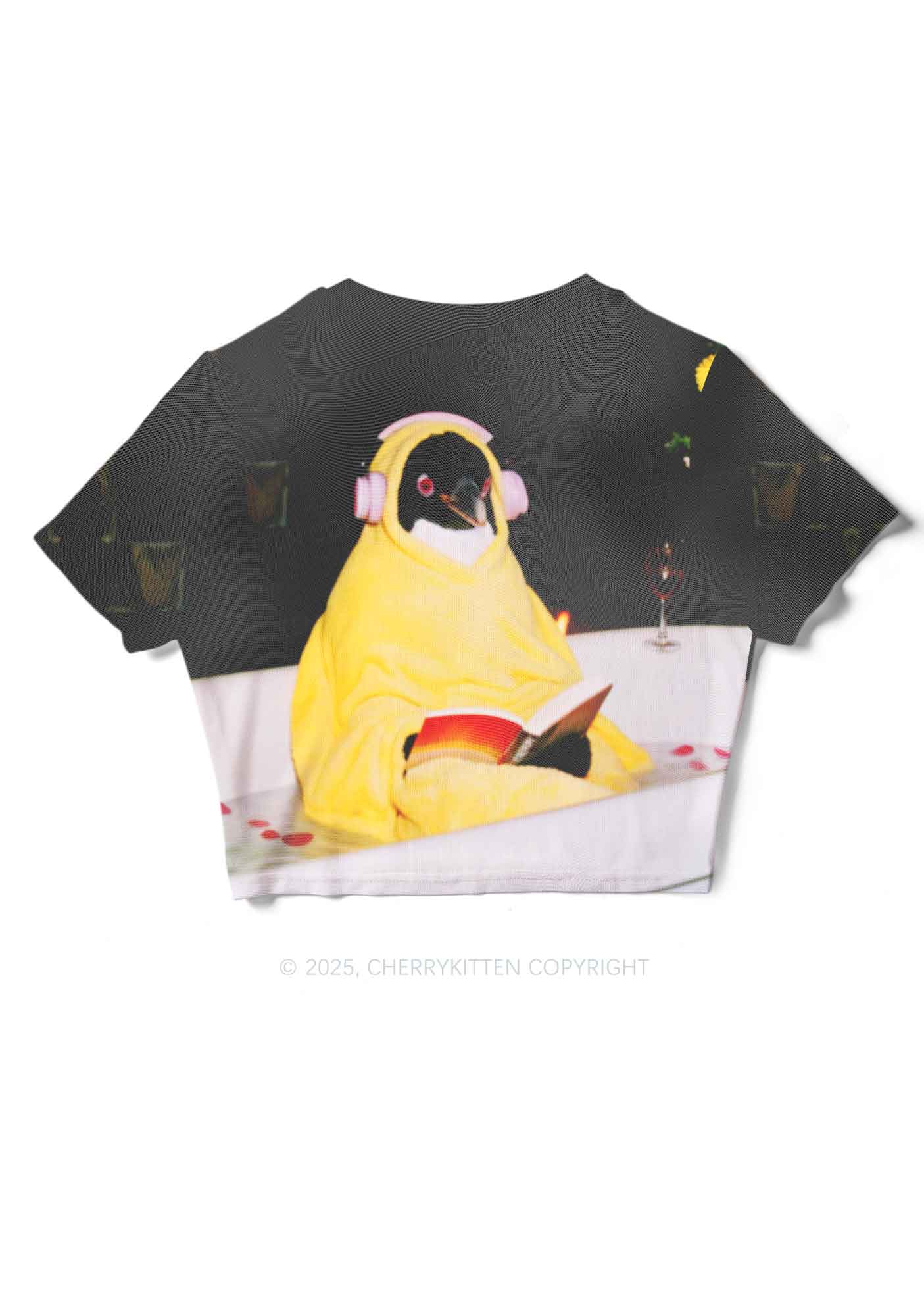 Penguin Bathing Y2K Mesh Crop Top Cherrykitten