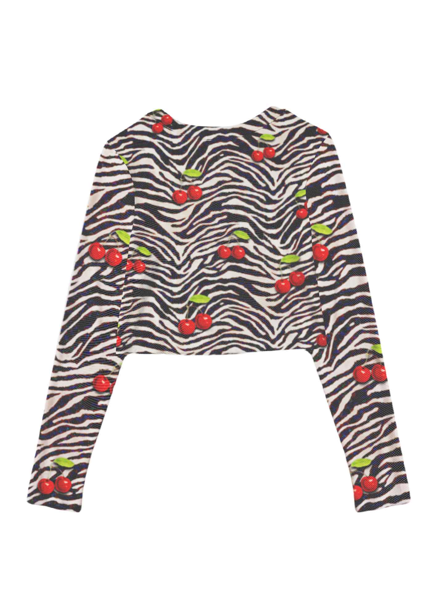 Zebra Cherry Y2K Mesh Long Sleeve Crop Top Cherrykitten
