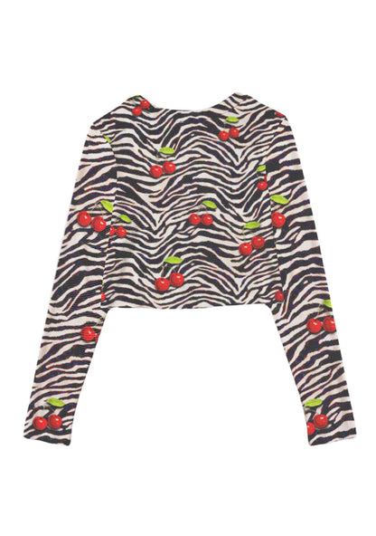 Zebra Cherry Y2K Mesh Long Sleeve Crop Top Cherrykitten