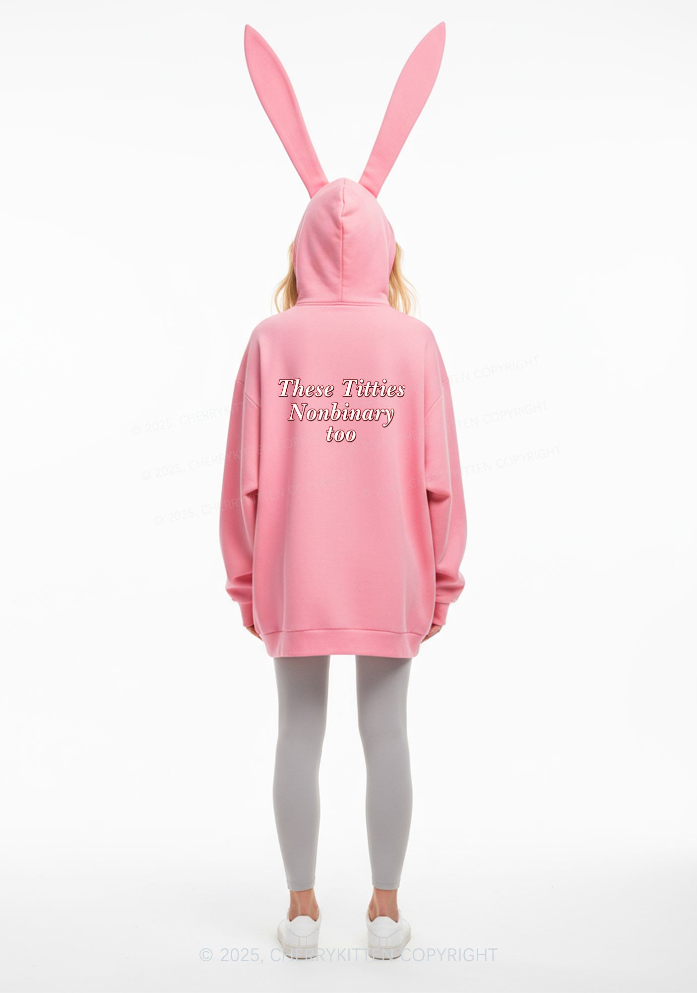 Txtties Nonbinary Too Y2K Bunny Ear Zip Hoodie Cherrykitten