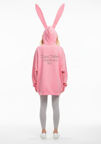 Txtties Nonbinary Too Y2K Bunny Ear Zip Hoodie Cherrykitten